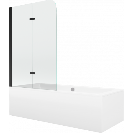 Mexen Cube stačiakampė vonia 180 x 80 cm su apdaila ir 2-durių ekranu 100 cm, skaidri, juoda - 550518080X9010027000