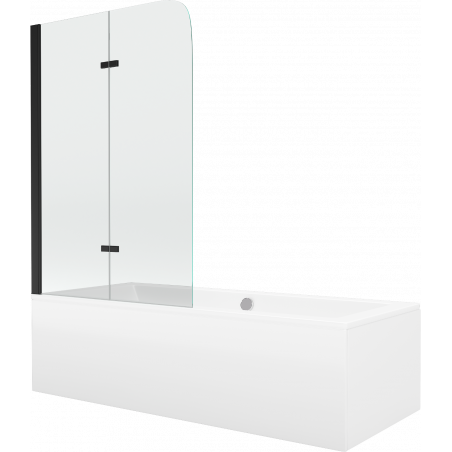 Mexen Cube stačiakampė vonia 180 x 80 cm su apdaila ir 2 sparnų 100 cm pertvara, skaidri, juoda - 550518080X9010027000