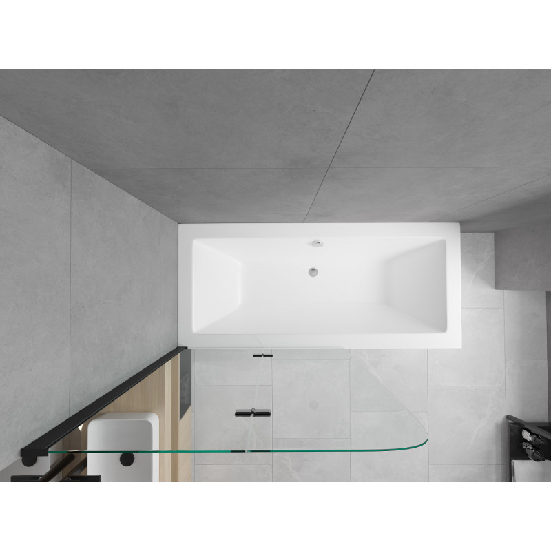Mexen Cube stačiakampė vonia 180 x 80 cm su apdaila ir 2 sparnų 100 cm pertvara, skaidri, juoda - 550518080X9010027000