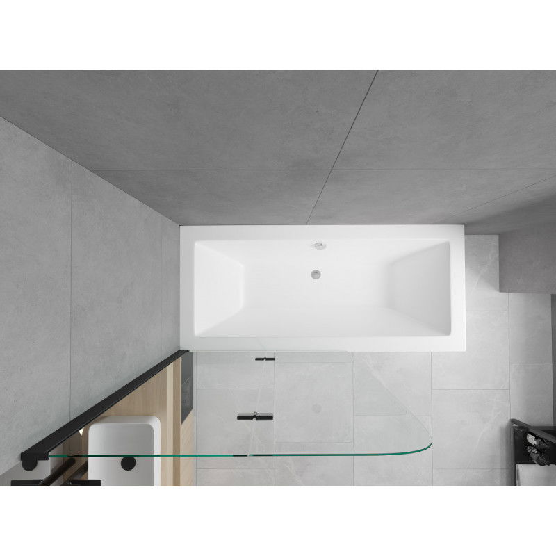 Mexen Cube stačiakampė vonia 180 x 80 cm su korpusu ir 2 varčių 100 cm ekranu, permatomas, juodas - 550518080X9010027000