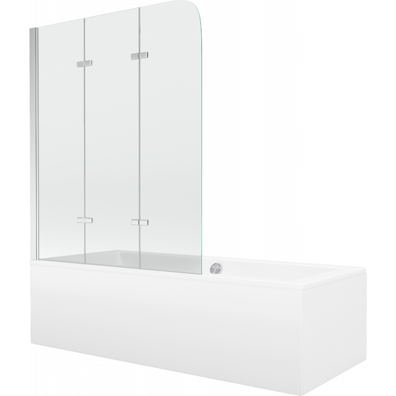Mexen Cube stačiakampė vonia 180 x 80 cm su apdaila ir 3 dalių ekranu 120 cm, permatomas, chromas - 550518080X9012030100