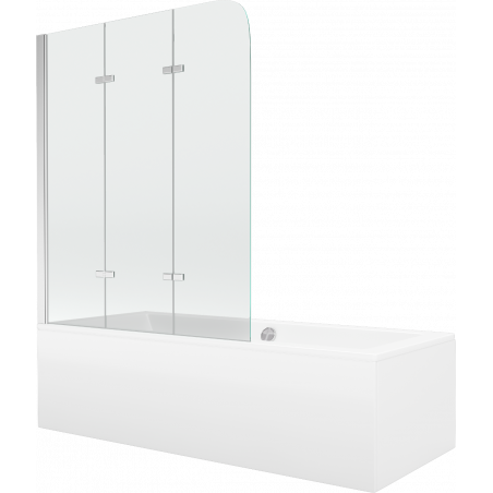 Mexen Cube stačiakampė vonia 180 x 80 cm su apdaila ir 3 dalių ekranu 120 cm, permatomas, chromas - 550518080X9012030100