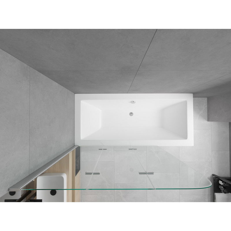 Mexen Cube stačiakampė vonia 180 x 80 cm su apdaila ir 3-sparnių 120 cm pertvara, skaidrus, chromas - 550518080X9012030100
