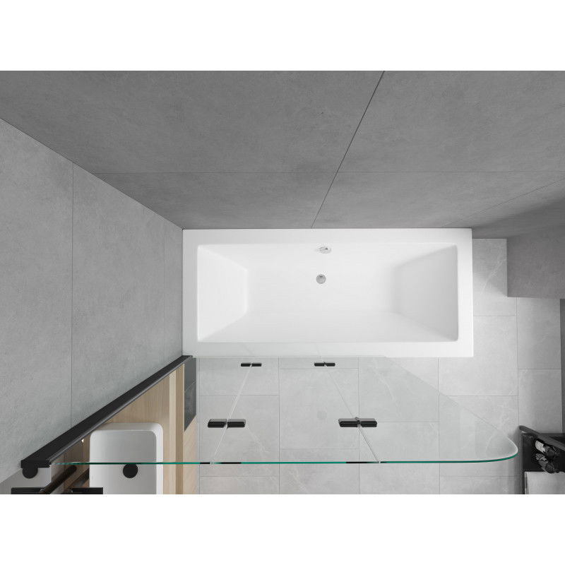 Mexen Cube stačiakampė vonia 180 x 80 cm su apdaila ir 3 dalių paravanu 120 cm, skaidrus, juodas - 550518080X9012037000