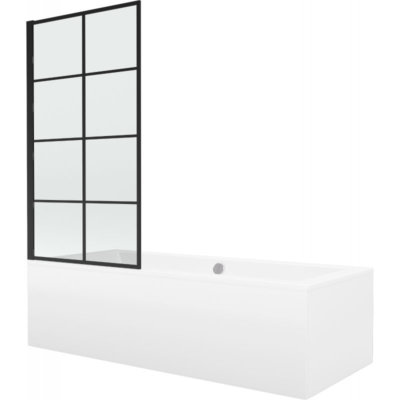 Mexen Cube stačiakampė vonia 180 x 80 cm su apdaila ir vieno sparno 70 cm ekranu, juodas raštas - 550518080X9307017077