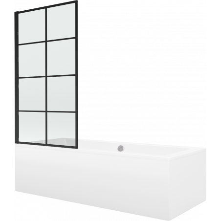 Mexen Cube stačiakampė vonia 180 x 80 cm su apdaila ir vieno sparno 70 cm ekranu, juodas raštas - 550518080X9307017077