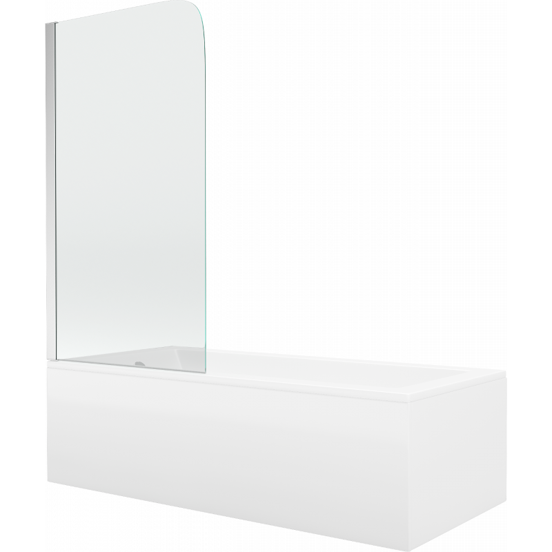 Mexen Cubik stačiakampė vonia 150 x 70 cm su apdaila ir 1-durų širma 70 cm, skaidri, chromas - 550315070X9007010100