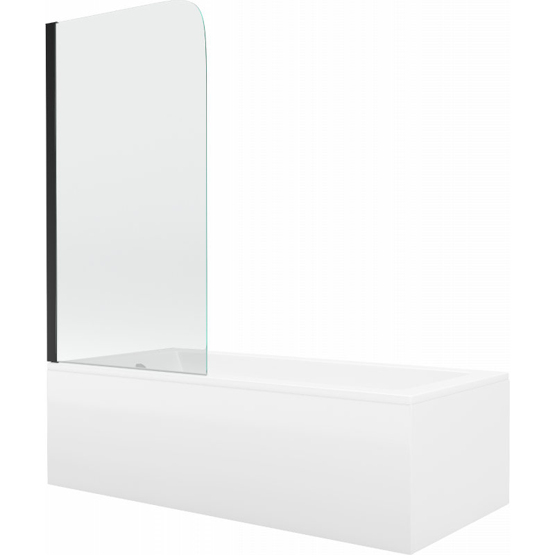 Mexen Cubik stačiakampė vonia 150 x 70 cm su apdaila ir vienos durų pertvara 70 cm, permatoma, juoda - 550315070X9007017000