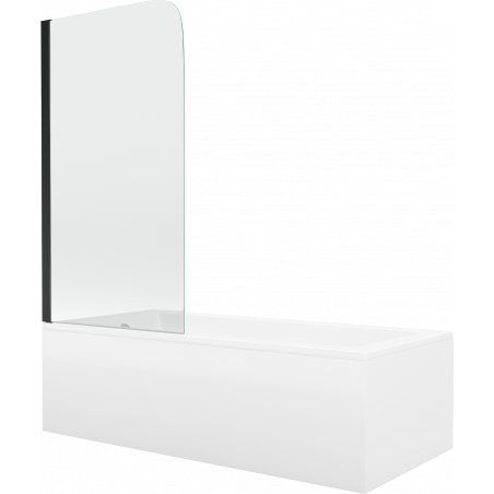 Mexen Cubik stačiakampė vonia 150 x 70 cm su apdaila ir vienos durų pertvara 70 cm, permatoma, juoda - 550315070X9007017000