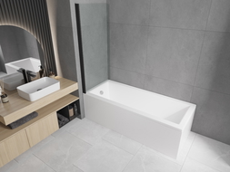 Mexen Cubik stačiakampė vonia 150 x 70 cm su apdaila ir vienos durų pertvara 70 cm, permatoma, juoda - 550315070X9007017000