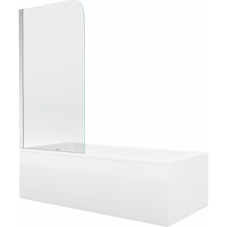 Mexen Cubik stačiakampė vonia 150 x 70 cm su korpusu ir vienos dalies pertvara 80 cm, skaidri, chromuota