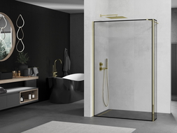 Mexen Kioto Walk-in dušo siena 140 x 30 cm, juodas raštas, auksinis - 800-140-212-50-70-030