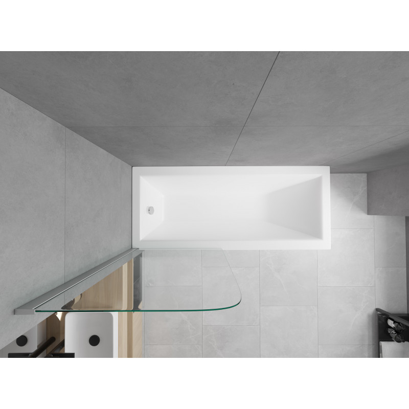 Mexen Cubik stačiakampė vonia 150 x 70 cm su korpusu ir vienos dalies pertvara 80 cm, skaidri, chromuota