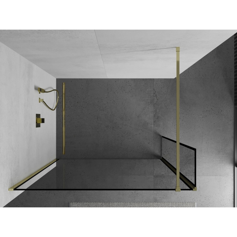 Mexen Kioto Dušo siena Walk-in 160 x 40 cm, juodas rėmelis, auksinis - 800-160-212-50-70-040