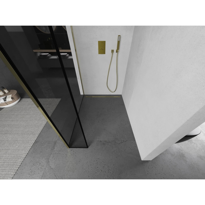 Mexen Kioto Dušo siena Walk-in 160 x 40 cm, juodas rėmelis, auksinis - 800-160-212-50-70-040