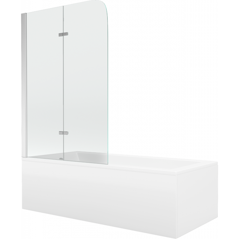 Mexen Cubik stačiakampė vonia 150 x 70 cm su apdaila ir 2 dalių ekranu 80 cm, skaidrus, chromas - 550315070X9008020100