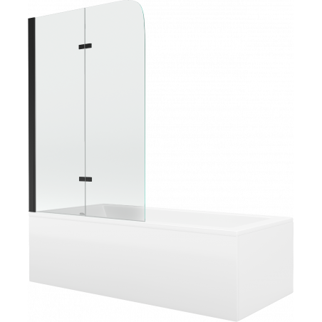 Mexen Cubik stačiakampė vonia 150 x 70 cm su apdaila ir 2-dalių ekranu 80 cm, skaidri, juoda - 550315070X9008027000