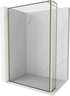 Mexen Kioto walk-in dušo sienelė 100 x 30 cm, juodas raštas, matinė auksinė - 800-100-212-55-70-030