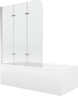 Mexen Cubik stačiakampė vonia 150 x 70 cm su apdaila ir 3-jų dalių vonios sienele, permatoma, chromuota
