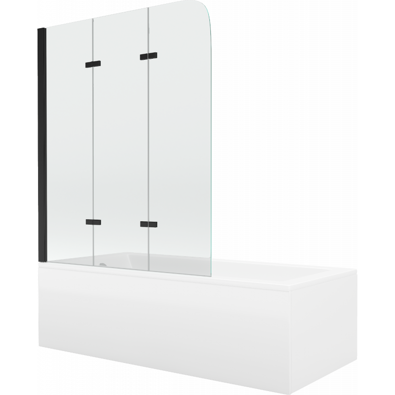 Mexen Cubik Stačiakampė vonia 150 x 70 cm su apdaila ir 3 dalių 120 cm pertvara, permatoma, juoda - 550315070X9012037000