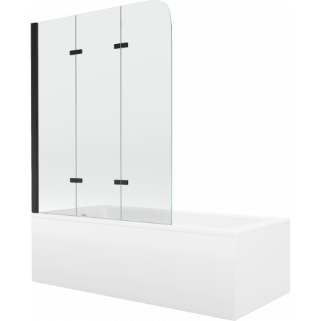 Mexen Cubik Stačiakampė vonia 150 x 70 cm su apdaila ir 3 dalių 120 cm pertvara, permatoma, juoda - 550315070X9012037000