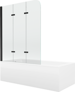 Mexen Cubik Stačiakampė vonia 150 x 70 cm su apdaila ir 3 dalių 120 cm pertvara, permatoma, juoda - 550315070X9012037000