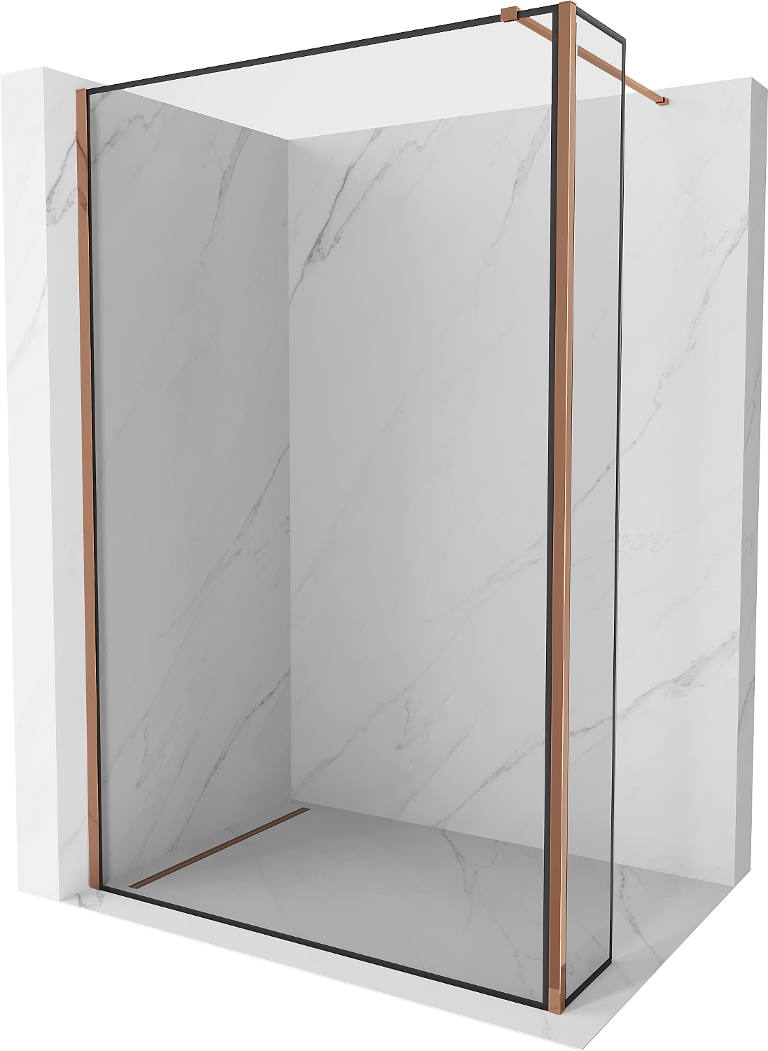 Mexen Kioto prausimosi siena Walk-in 150 x 30 cm, juodas raštas, rožinis auksas - 800-150-212-60-70-030