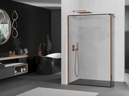 Mexen Kioto prausimosi sienelė Walk-in 130 x 40 cm, juodi raštai, rožinė auksas - 800-130-212-60-70-040