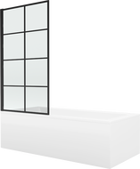 Mexen Cubik stačiakampė vonia 150 x 70 cm su apdaila ir vienos dalies širma 70 cm, juodas raštas - 550315070X9307007077