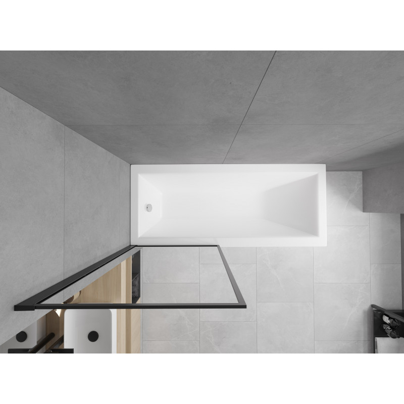 Mexen Cubik stačiakampė vonia 150 x 70 cm su apdaila ir vienos dalies pertvara 70 cm, juodas dizainas - 550315070X9307017070