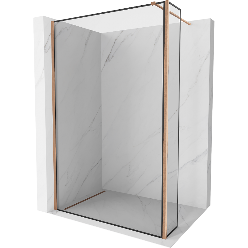 Mexen Kioto dušo sienelė Walk-in 140 x 40 cm, juodas raštas, šepečiu poliruota varis - 800-140-212-65-70-040