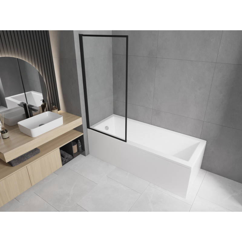 Mexen Cubik stačiakampė vonia 150 x 70 cm su apdaila ir vienos dalies 80 cm ekranu, juodas raštas - 550315070X9308007070
