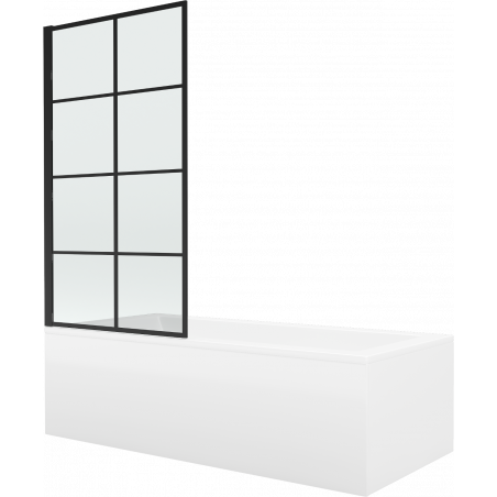 Mexen Cubik stačiakampė vonia 150 x 70 cm su apsauga ir vienos duries širma 80 cm, juodas raštas fix - 550315070X9308007077