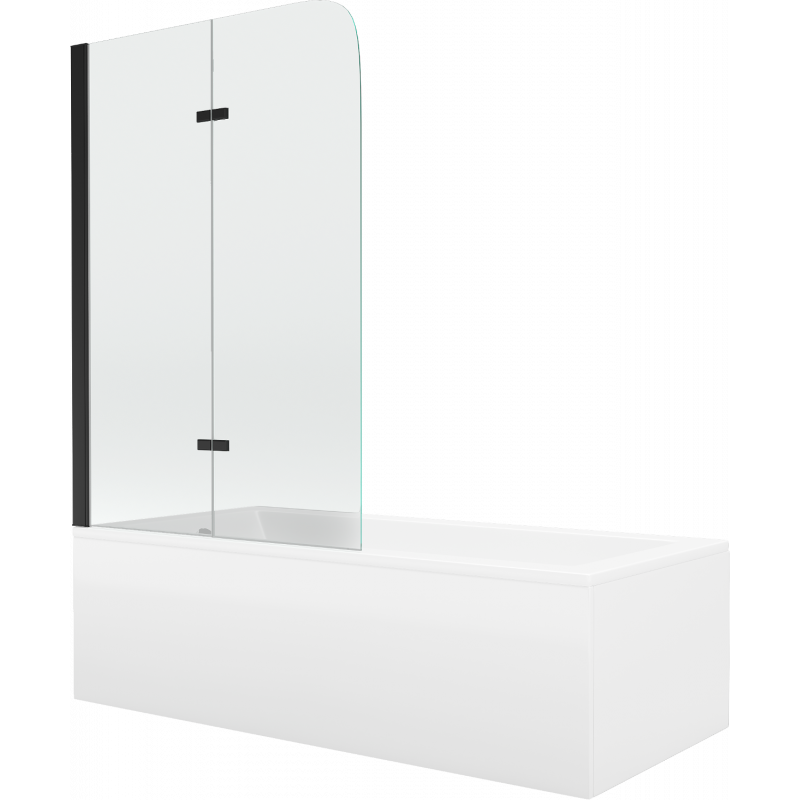 Mexen Cubik stačiakampė vonia 160 x 70 cm su apdaila ir 2-duris širma 80 cm, permatoma, juoda - 550316070X9008027000