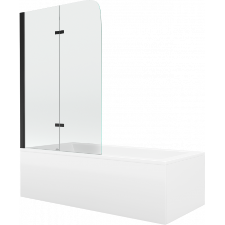 Mexen Cubik stačiakampė vonia 160 x 70 cm su apdaila ir 2-duris širma 80 cm, permatoma, juoda - 550316070X9008027000
