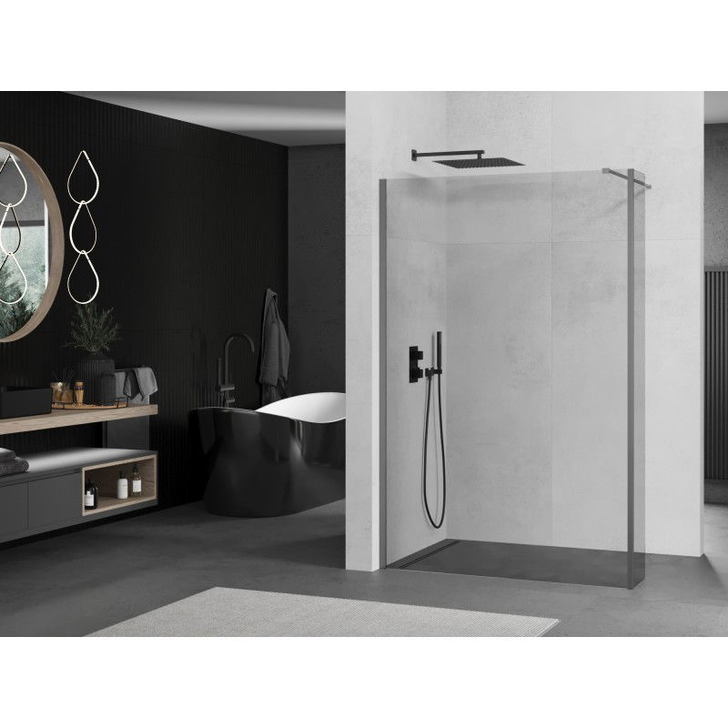 Mexen Kioto dušo siena Walk-in 130 x 40 cm, skaidrus, tamsus metalas - 800-130-212-95-00-040
