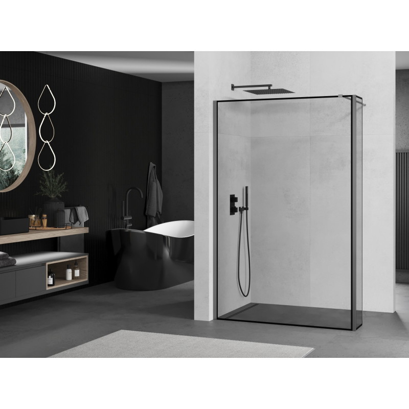 Mexen Kioto dušo sienelė Walk-in 120 x 30 cm, juodas rėmelis, gun metal - 800-120-212-95-70-030