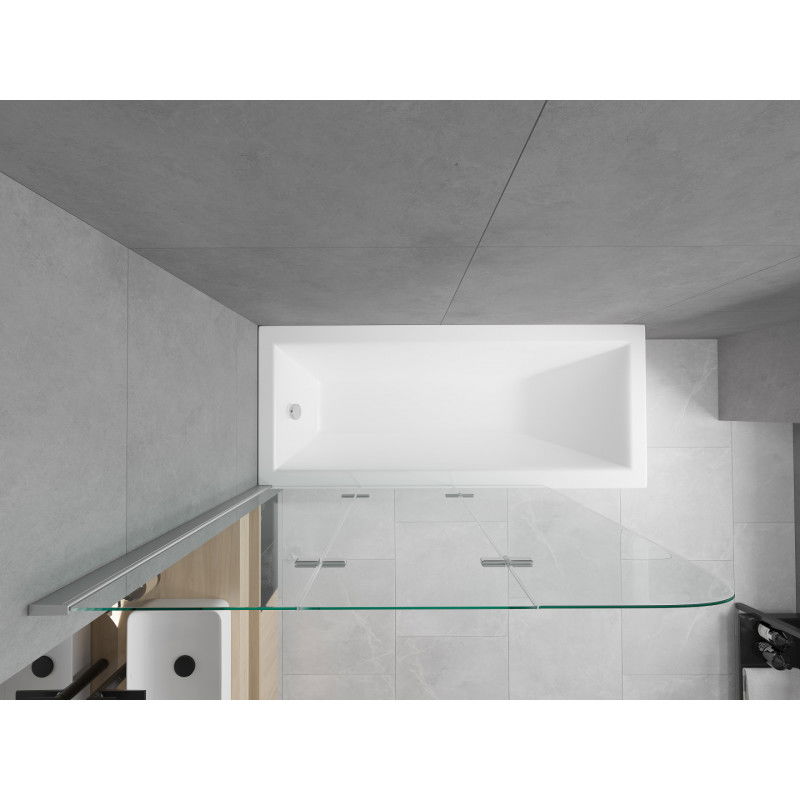 Mexen Cubik stačiakampė vonia 160 x 70 cm su apvalkalu ir 3-sparnių sienele 120 cm, permatomas, chromas - 550316070X9012030100