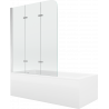 Mexen Cubik stačiakampė vonia 160 x 70 cm su apdaila ir 3-sparčių 120 cm paravanu, skaidrus, chromas - 550316070X9012030100