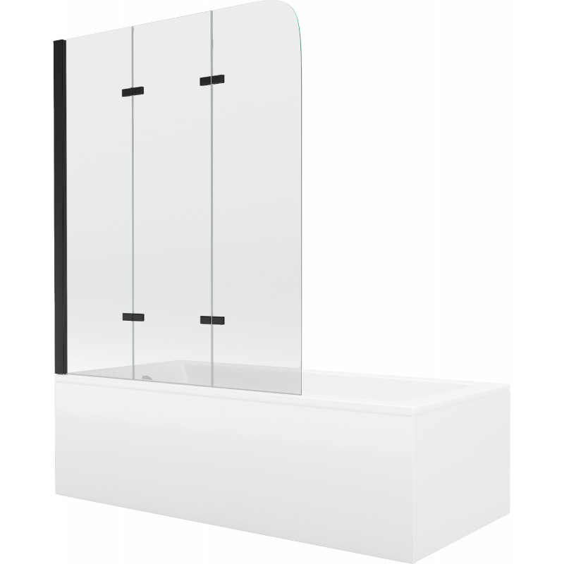 Mexen Cubik stačiakampė vonia 160 x 70 cm su apdaila ir 3 sparnų 120 cm ekranas, skaidrus, juodas - 550316070X9012037000