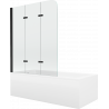 Mexen Cubik stačiakampė vonia 160 x 70 cm su apdaila ir 3 sparnų 120 cm ekranas, skaidrus, juodas - 550316070X9012037000