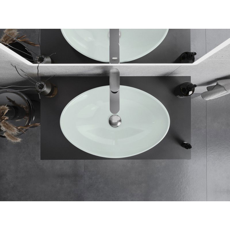 Mexen Sonia stiklinis plautuvas ant stalviršio 54 x 37 cm, baltas - 24145430