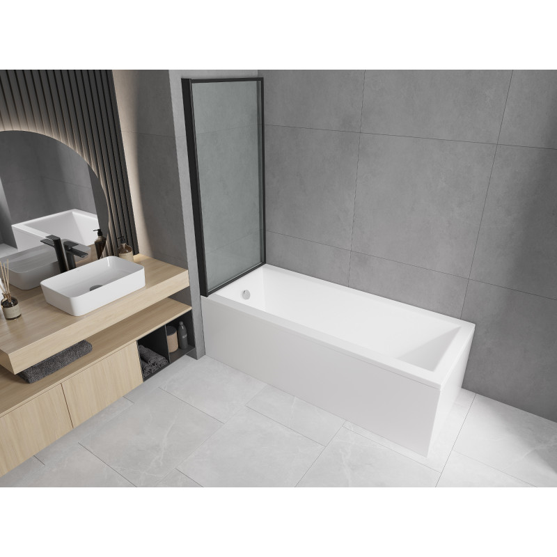 Mexen Cubik stačiakampė vonia 160 x 70 cm su apdaila ir viengubais durimis 80 cm, juodas raštas - 550316070X9308017070
