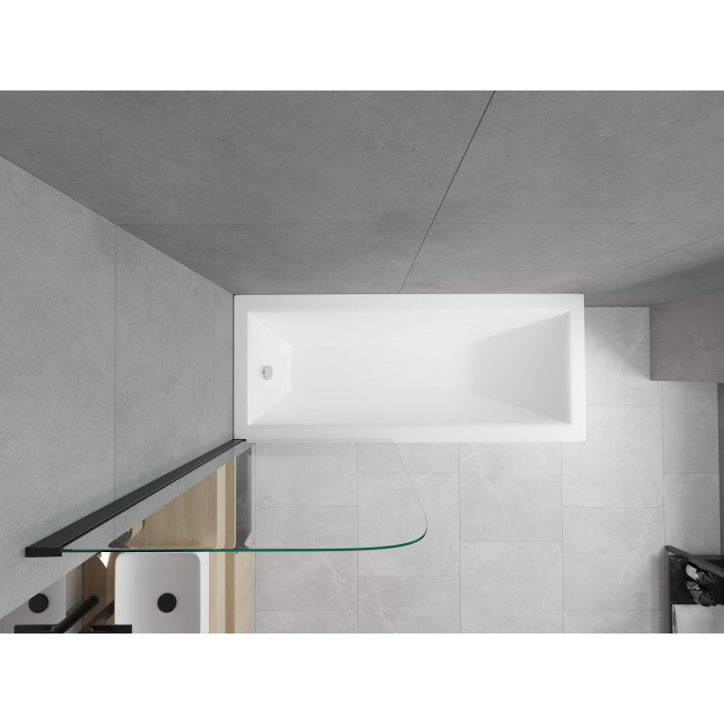 Mexen Cubik stačiakampė vonia 170 x 70 cm su apdaila ir 1 sparno pertvara 70 cm, permatoma, juoda - 550317070X9007017000
