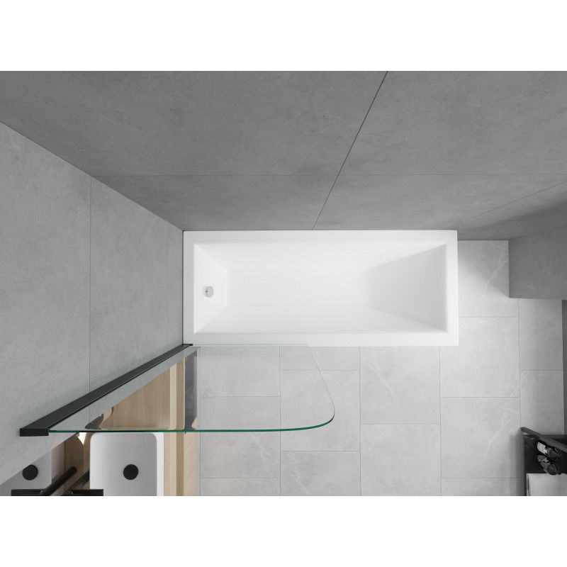 Mexen Cubik stačiakampė vonia 170 x 70 cm su korpusu ir 1-stumdomu ekranu 70 cm, skaidrus, juodas - 550317070X9007017000