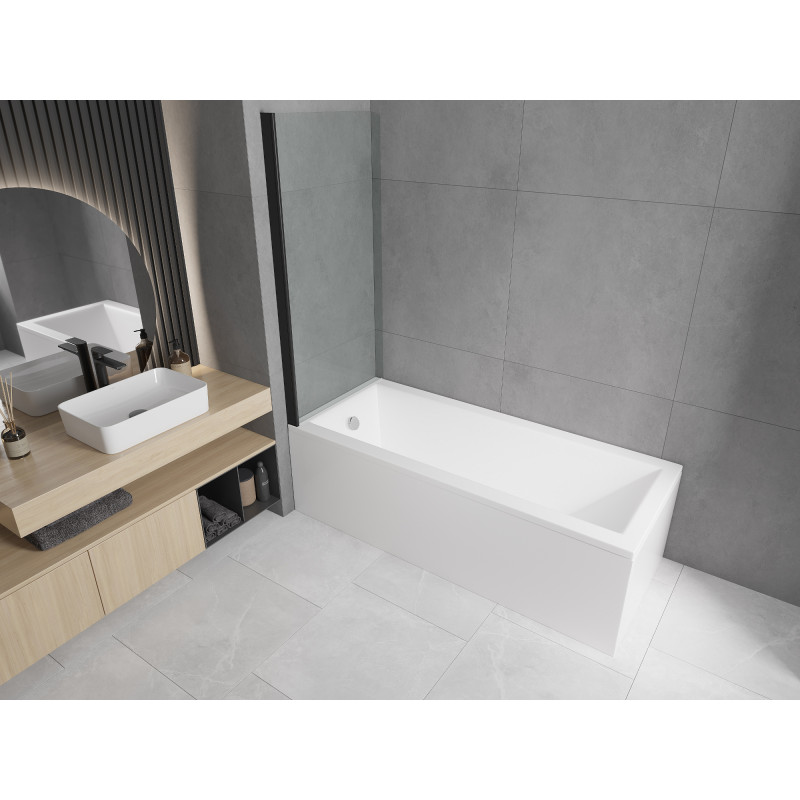 Mexen Cubik stačiakampė vonia 170 x 70 cm su apdaila ir 1 sparno pertvara 70 cm, permatoma, juoda - 550317070X9007017000