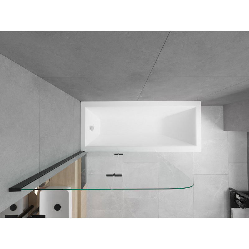 Mexen Cubik stačiakampė vonia 170 x 70 cm su apdaila ir 2-durimis ekranomis 80 cm, skaidri, juoda - 550317070X9008027000