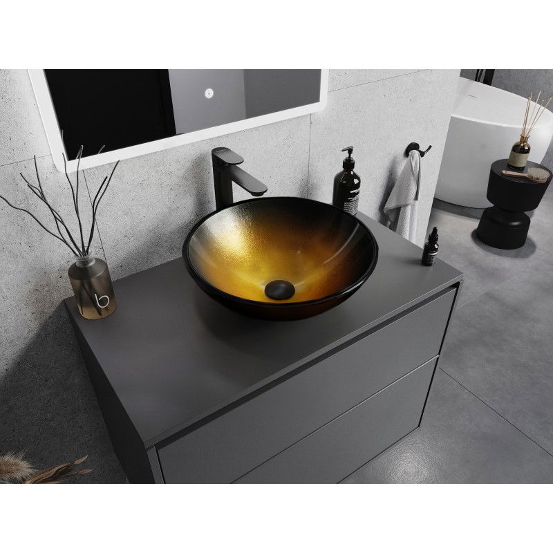 Mexen Mira stiklinis praustuvas ant stalviršio 42 x 42 cm, tamsus auksas - 24124251