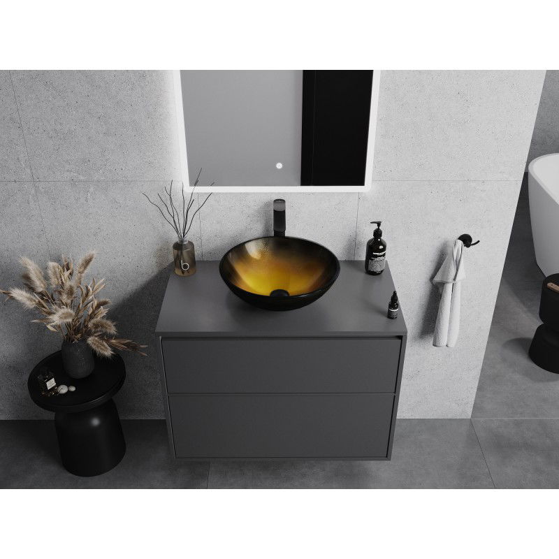 Mexen Mira stiklinis praustuvas ant stalviršio 42 x 42 cm, tamsus auksas - 24124251