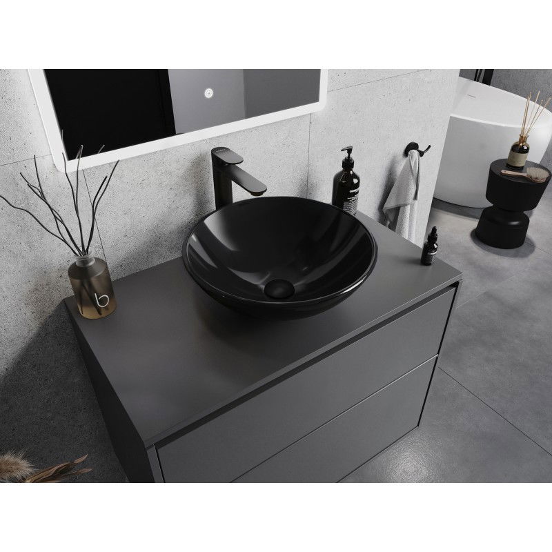 Mexen Mira stiklinė ant stalviršio montuojama praustuvė 42 x 42 cm, juoda - 24124270